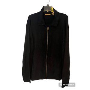 The Havanera Cardigan Sweater Mens Large Full Zip Faux Suede Black Collar Relaxe